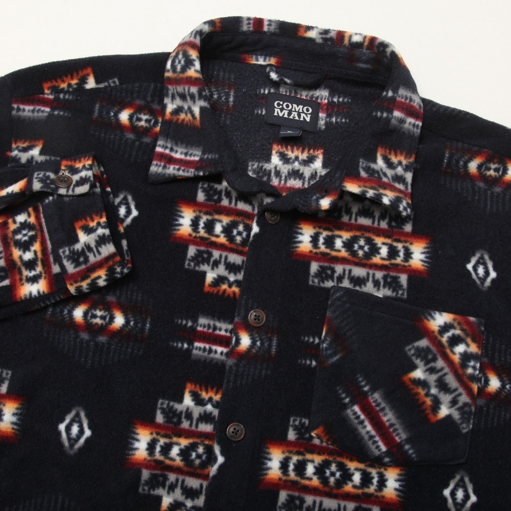COMO MAN Men's XL Fleece Button Down Shirt Aztec Geometric Pattern Long Sleeve